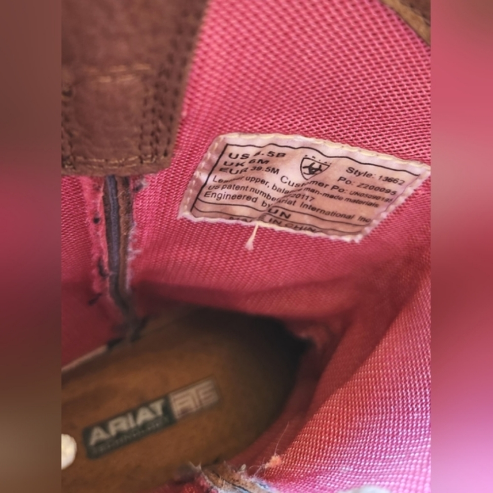 ARIAT Heritage Snip Snub Nose Brown Pink Croc Fringe Tassle Leather Boots 8.5 B - Picture 11 of 16